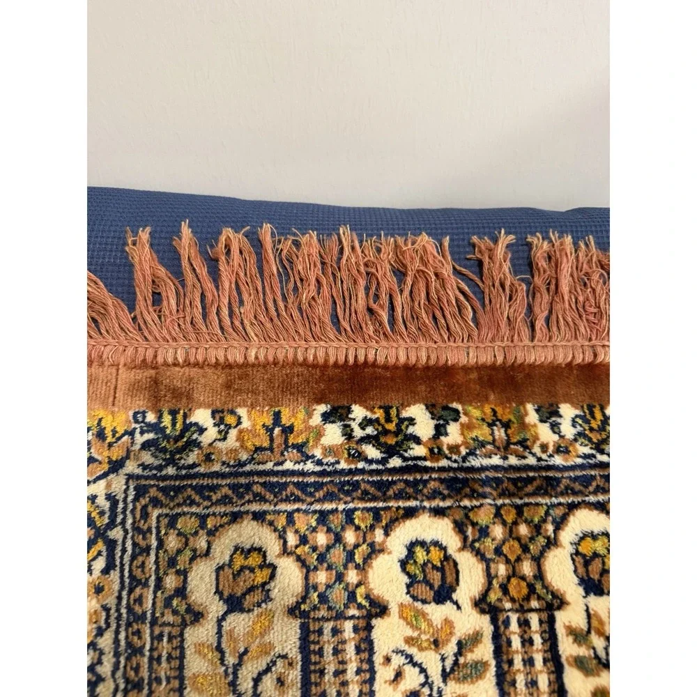 Vintage 70s Wall Hanging Tapestry Floral Vibrant Mid Century Cottage Copper Blue